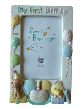 Vintage Russ Baby “My First Birthday” Photo Frame Pastel 4x6